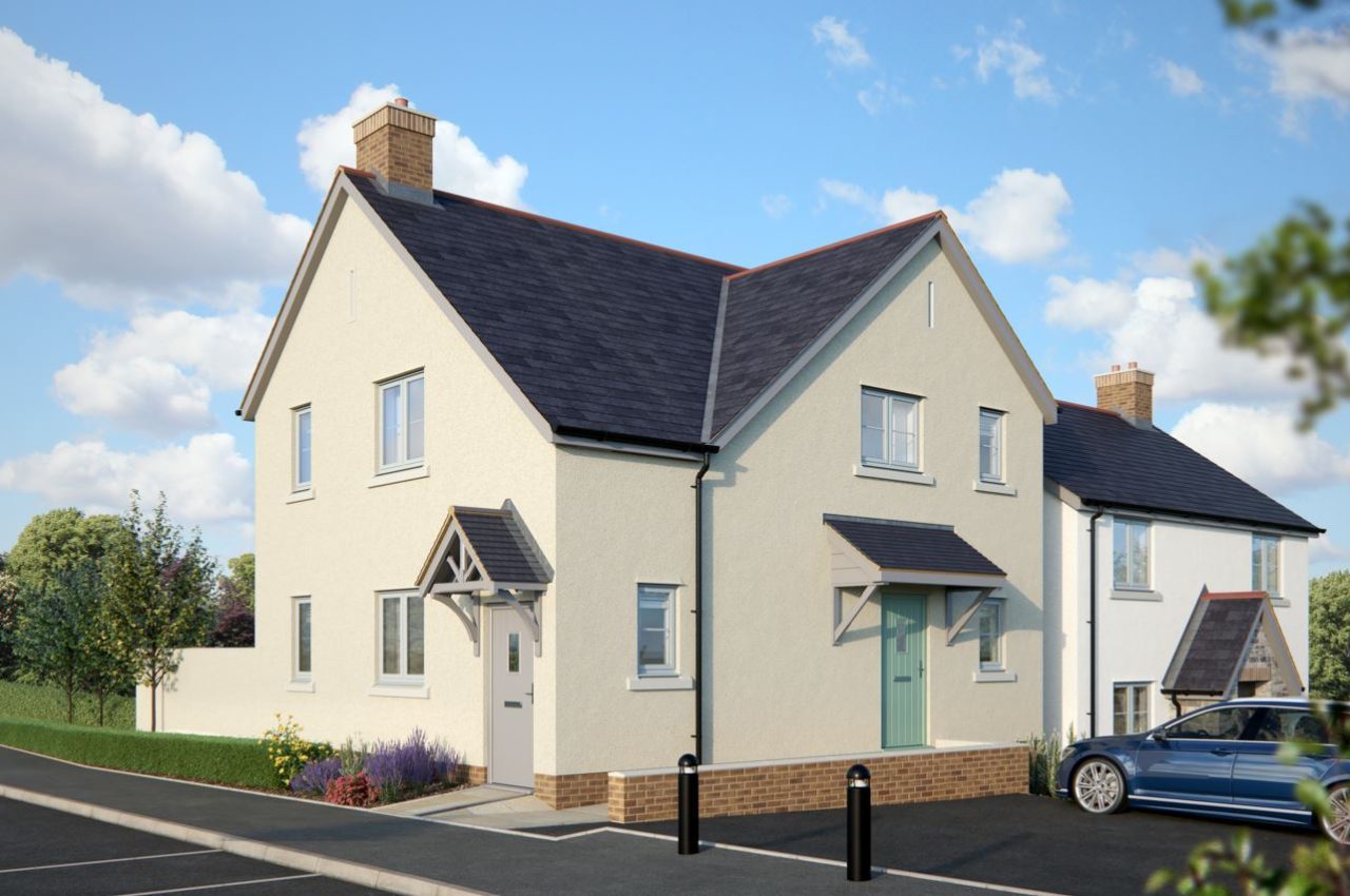 CGI of a street of new build houses at a Gilbert and Goode development